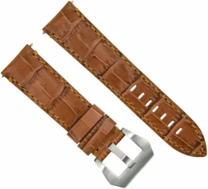 Ewatchparts 24mm Pam Leather Watch Band Strap Compatible With 44mm Panerai Luminor Marina Light Brown With Orange Stitching