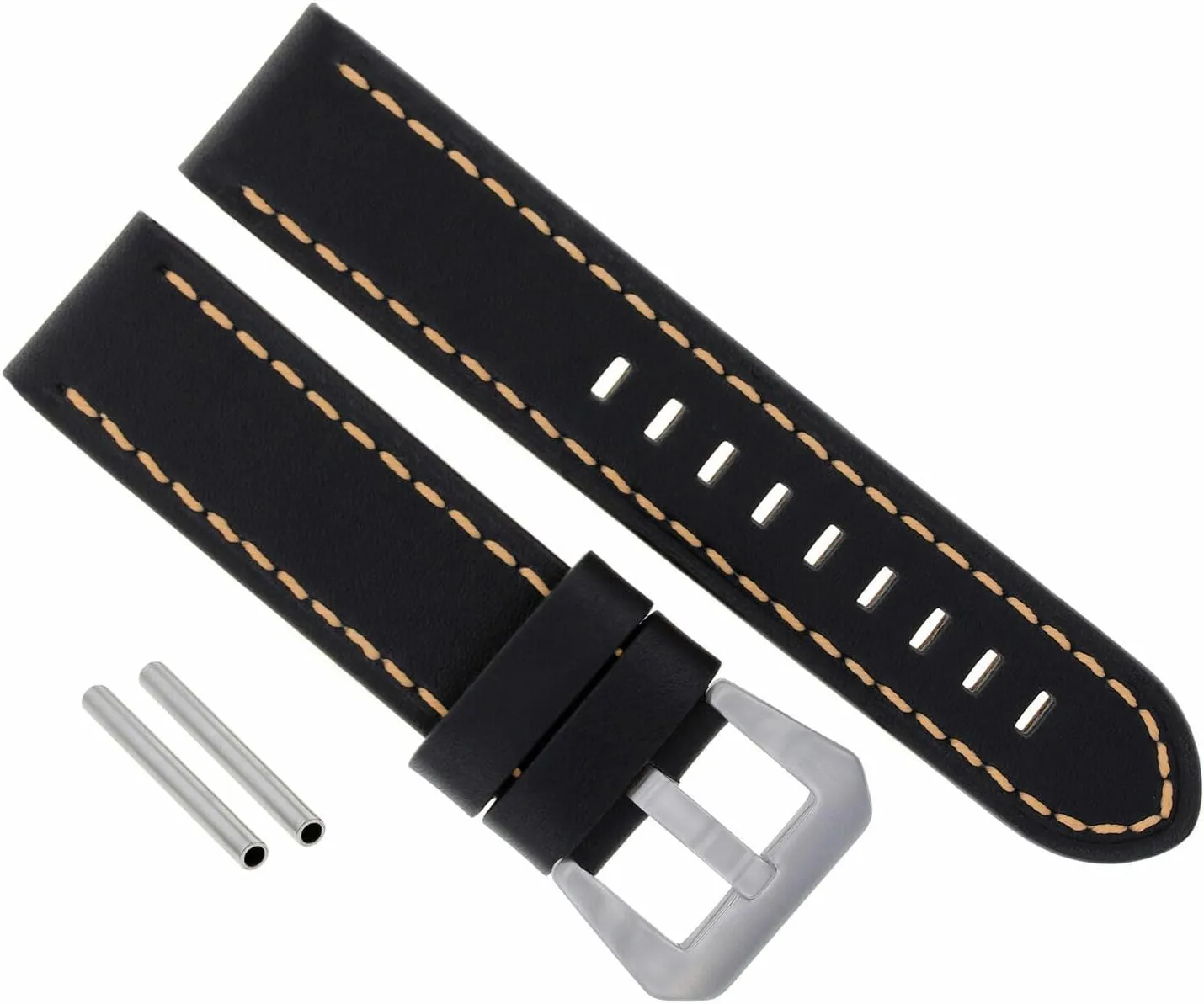 Ewatchparts Big 24mm Cow Leather Watch Band Strap Compatible With Panerai GMT Black With Orange Stitching Brush