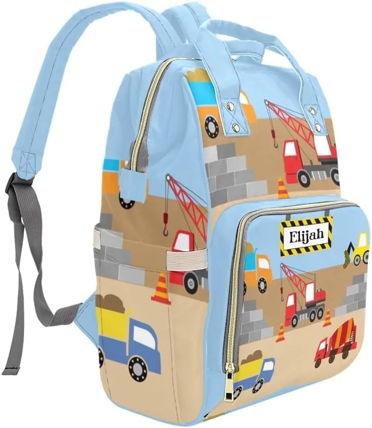 Excavator Cars Truck Personalized Diaper Bag Backpack Custom Name Large Capacity Diaper Backpack Travel Daypack Nursing Nappy Bag Mommy Gift
