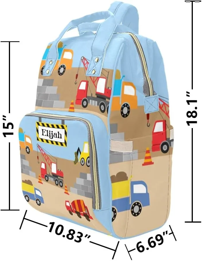Excavator Cars Truck Personalized Diaper Bag Backpack Custom Name Large Capacity Diaper Backpack Travel Daypack Nursing Nappy Bag Mommy Gift