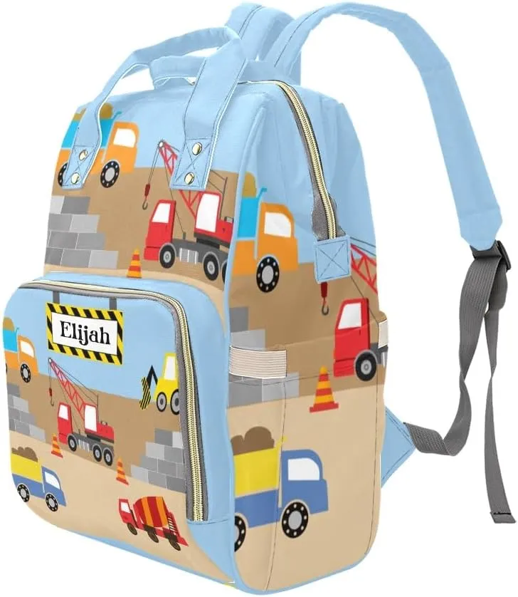 Excavator Cars Truck Personalized Diaper Bag Backpack Custom Name Large Capacity Diaper Backpack Travel Daypack Nursing Nappy Bag Mommy Gift