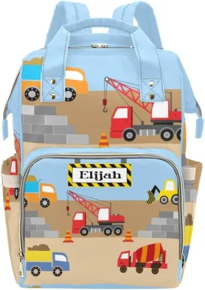 Excavator Cars Truck Personalized Diaper Bag Backpack Custom Name Large Capacity Diaper Backpack Travel Daypack Nursing Nappy Bag Mommy Gift