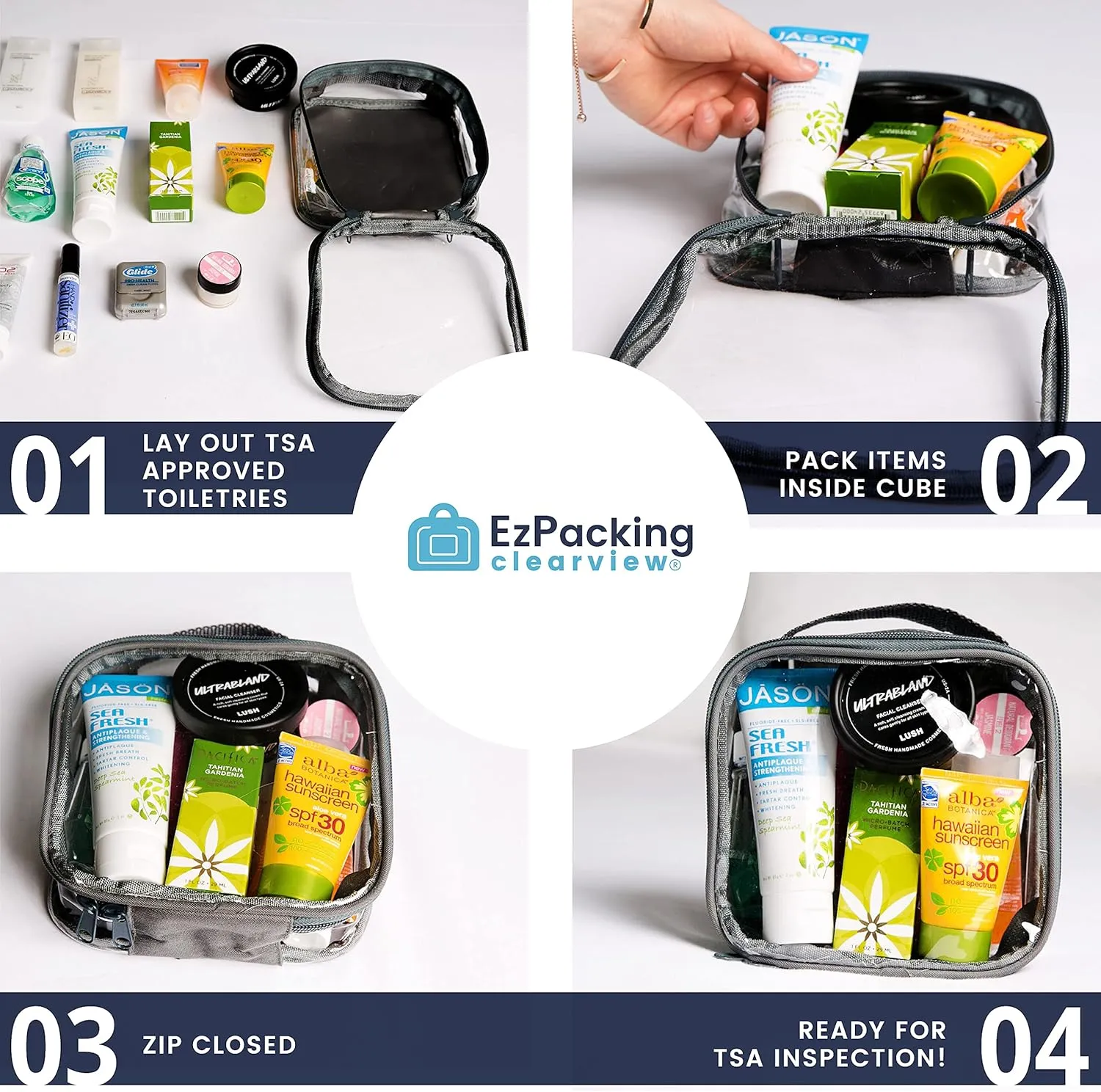 EzPacking Clear TSA Approved 3-1-1 Travel Toiletry Bag for Carry On/Quart Size Transparent Liquids Pouch for Airport Security/Reusable See Through Vinyl & PVC Plastic Organizer Men Women (Lilac)