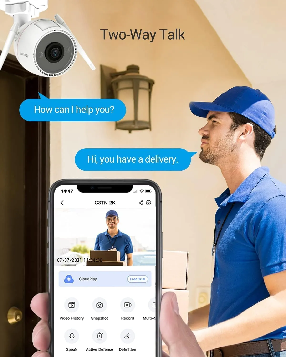 EZVIZ 2K Outdoor Camera for Home Security, WiFi Surveillance Camera Outside with Color Night Vision, No Subscription with Two-Way Talk, Motion Detection, IP67, Alexa/Google, 256 SD | C3TN 3MP