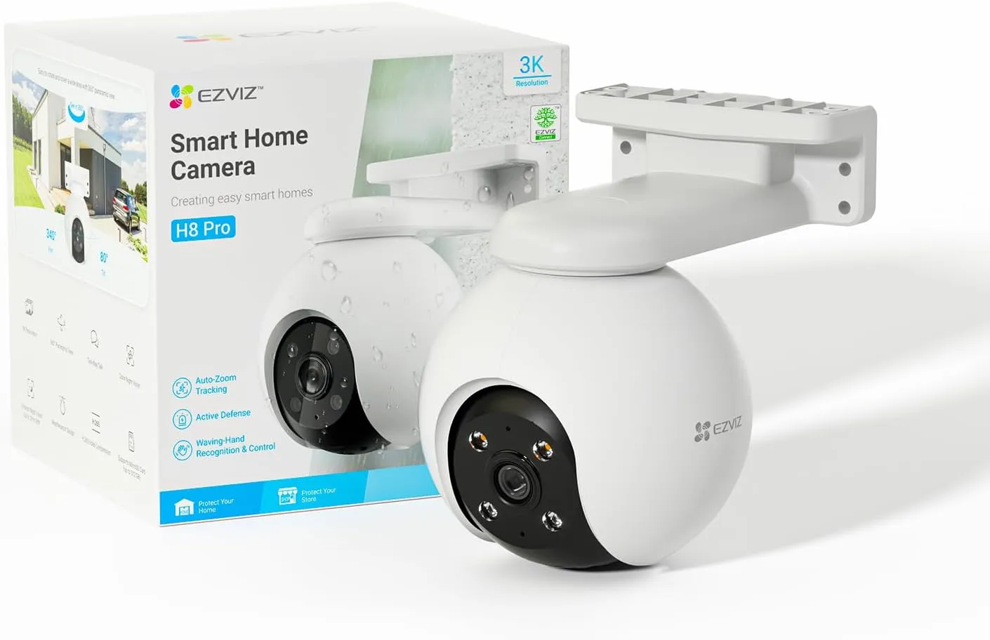 EZVIZ 360 Outdoor Auto-Zoom Tracking Security Camera, 3K, 12 Pre-Set dots Tracking,Waving-Hand Recognition, Color Night Vision, AI-Powered Person & Vehicle Detection, Two-Way Talk | H8 Pro 3K