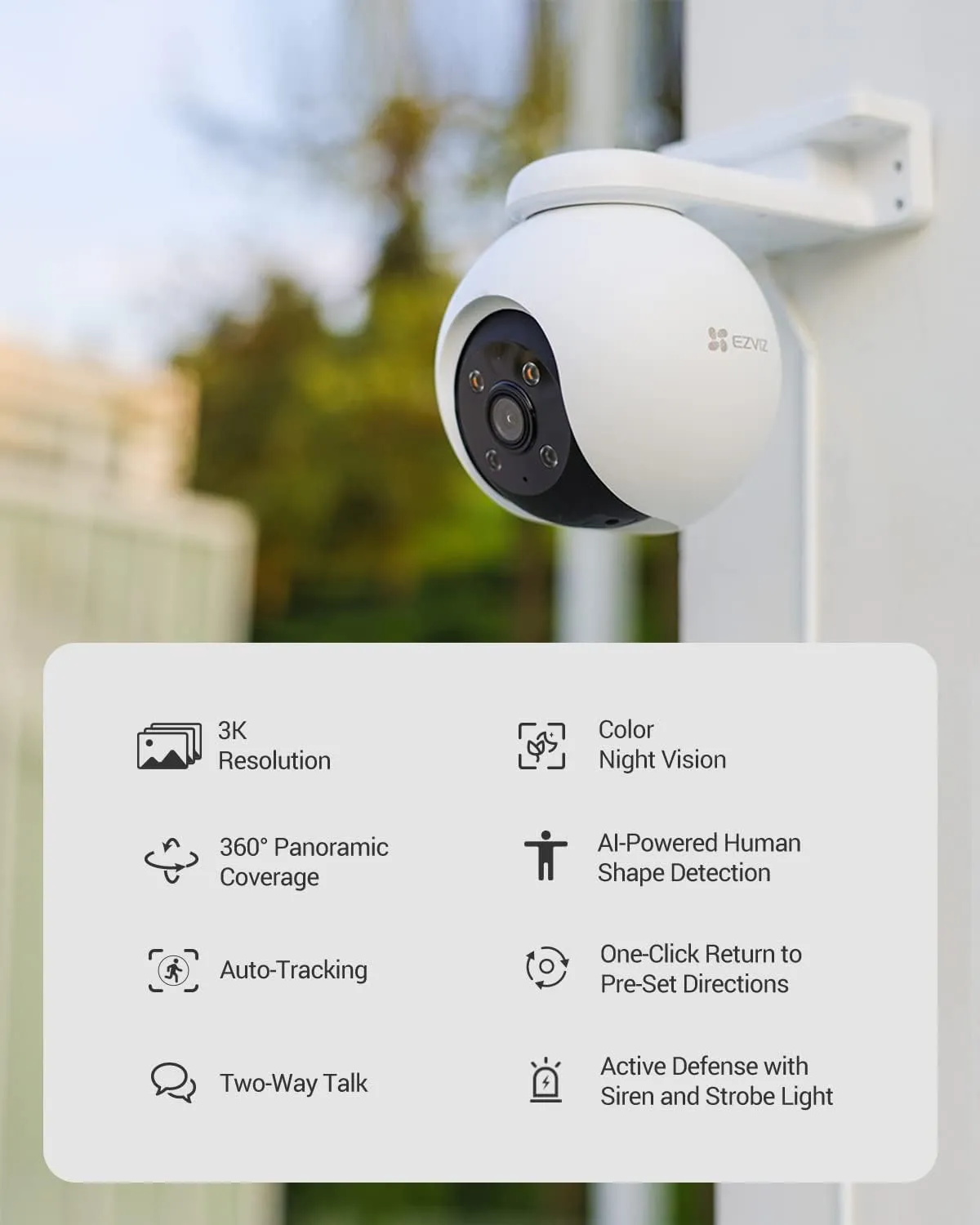 EZVIZ 360 Outdoor Auto-Zoom Tracking Security Camera, 3K, 12 Pre-Set dots Tracking,Waving-Hand Recognition, Color Night Vision, AI-Powered Person & Vehicle Detection, Two-Way Talk | H8 Pro 3K