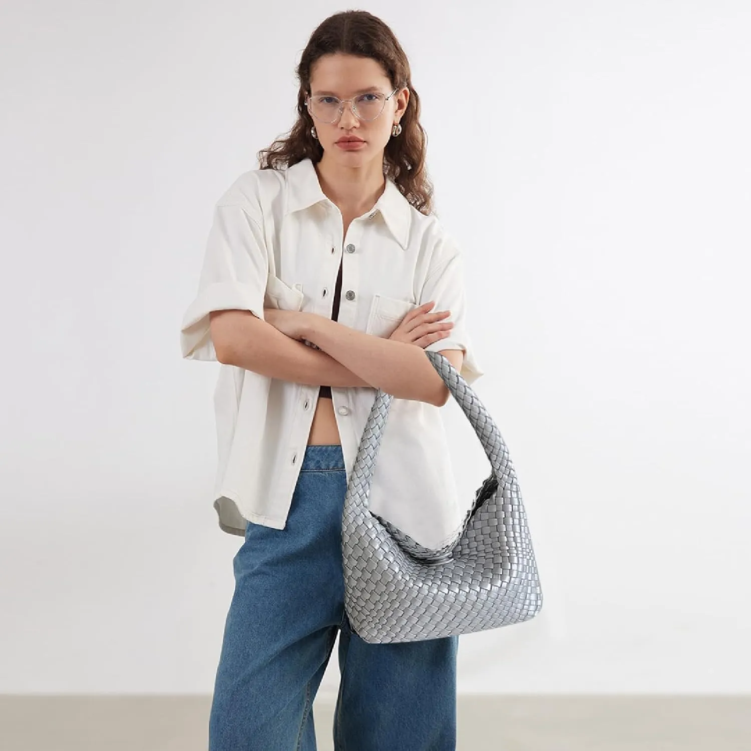 Fashion Designer Handbags and Purses, Women Shoulder Bag, Casual Hand Woven Shopping Tote Hobo, Ladies Underarm Bags