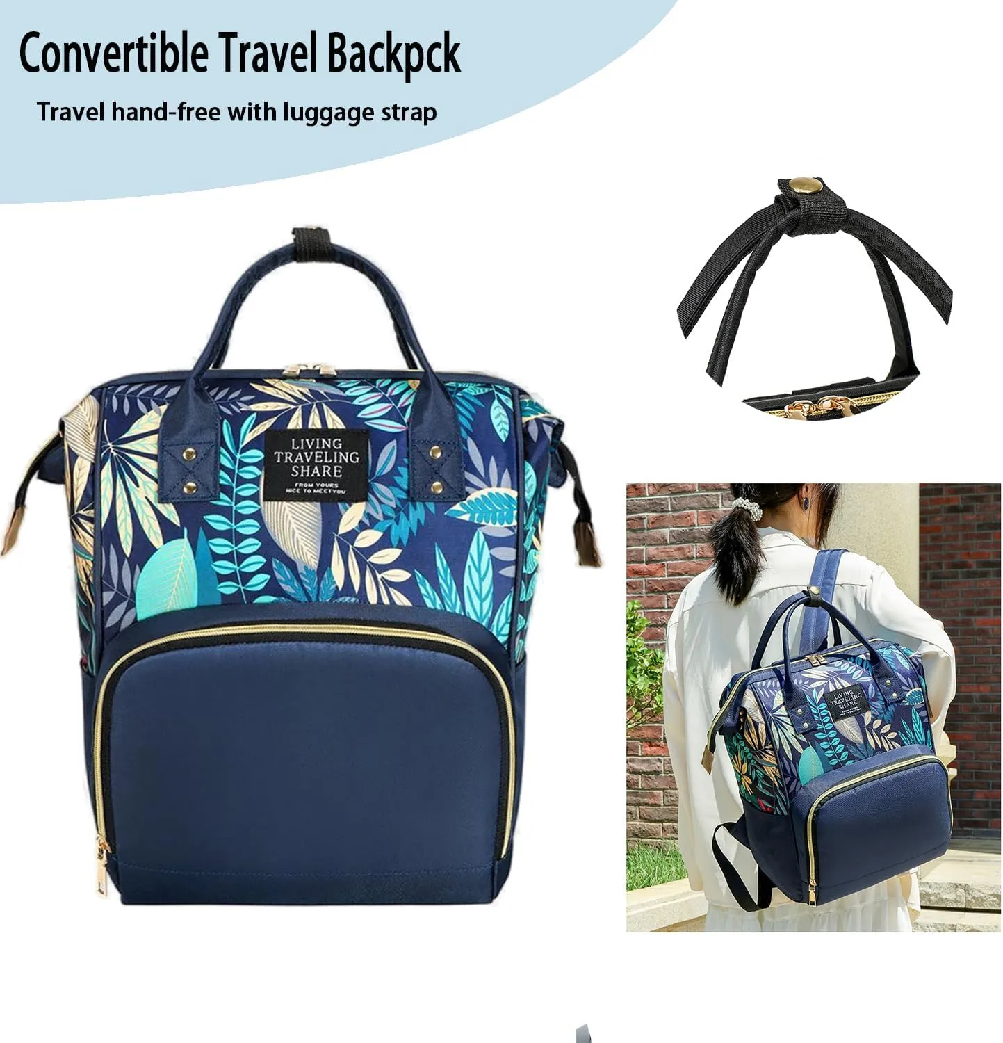 Fashion Diaper Backpack Waterproof Mommy Bag, Large Capacity Diaper Bag Travel Multi-functional Backpack Baby Boy Girl (Blue 1)