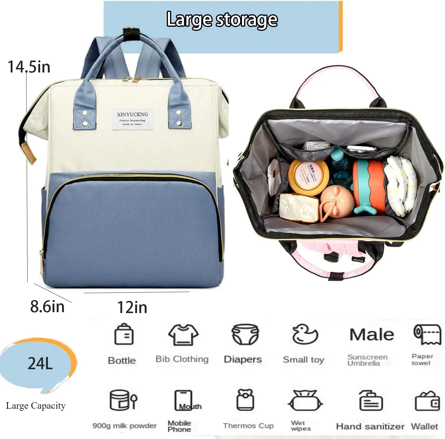 Fashion Diaper Backpack Waterproof Mommy Bag, Large Capacity Diaper Bag Travel Multi-functional Backpack Baby Boy Girl (Blue 2)
