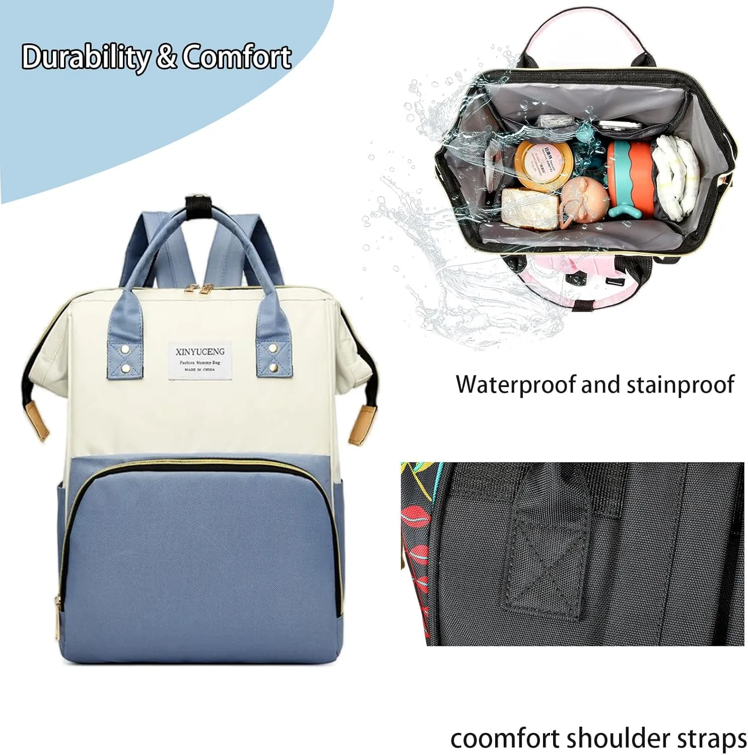 Fashion Diaper Backpack Waterproof Mommy Bag, Large Capacity Diaper Bag Travel Multi-functional Backpack Baby Boy Girl (Blue 2)