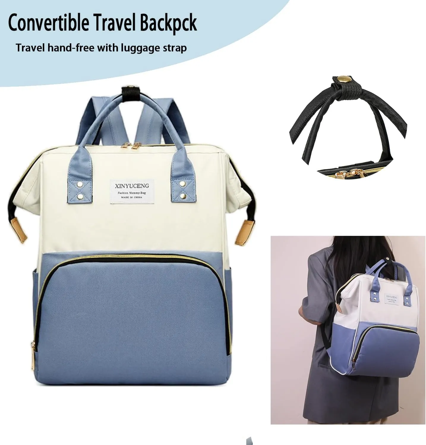 Fashion Diaper Backpack Waterproof Mommy Bag, Large Capacity Diaper Bag Travel Multi-functional Backpack Baby Boy Girl (Blue 2)