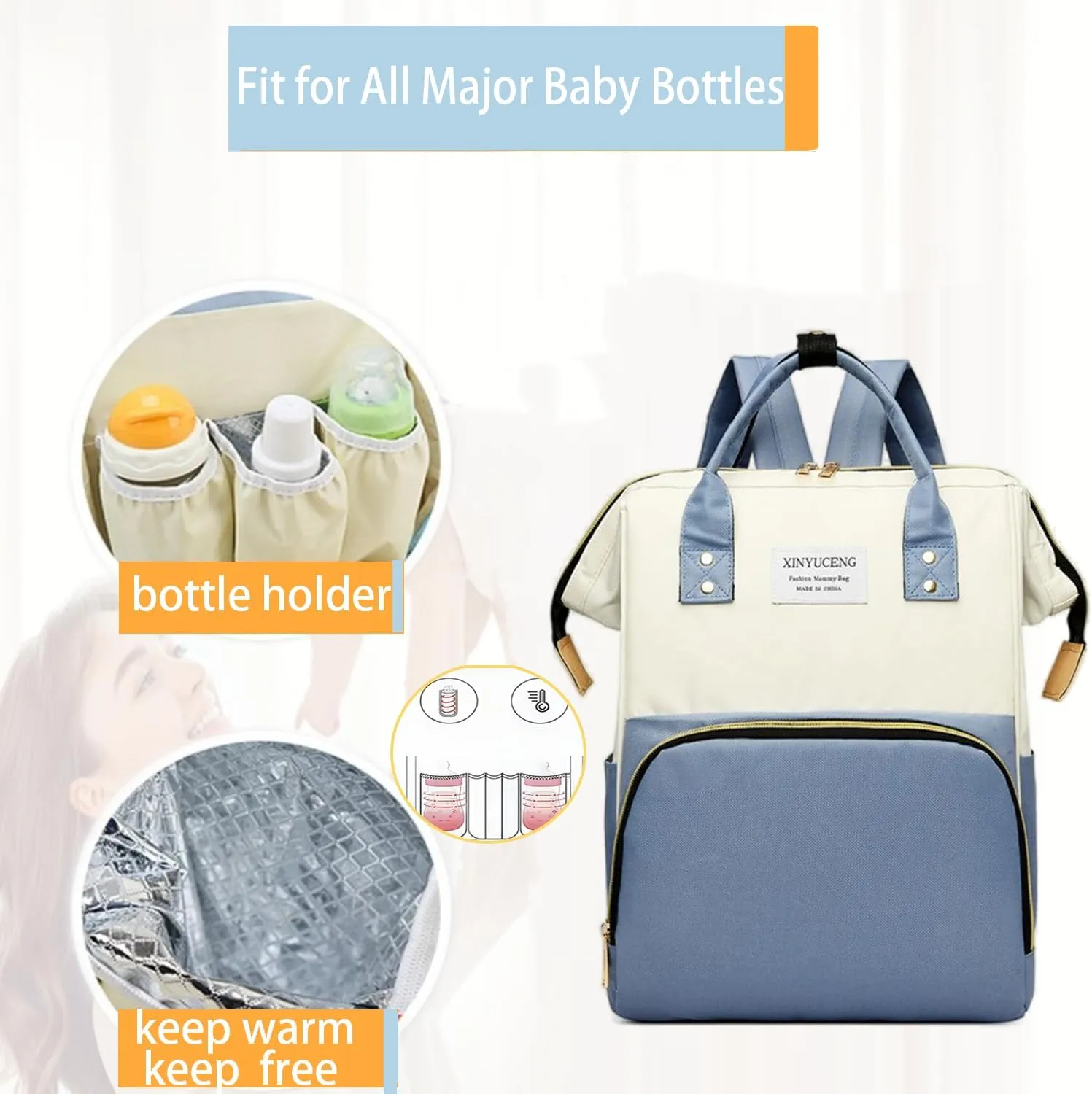 Fashion Diaper Backpack Waterproof Mommy Bag, Large Capacity Diaper Bag Travel Multi-functional Backpack Baby Boy Girl (Blue 2)