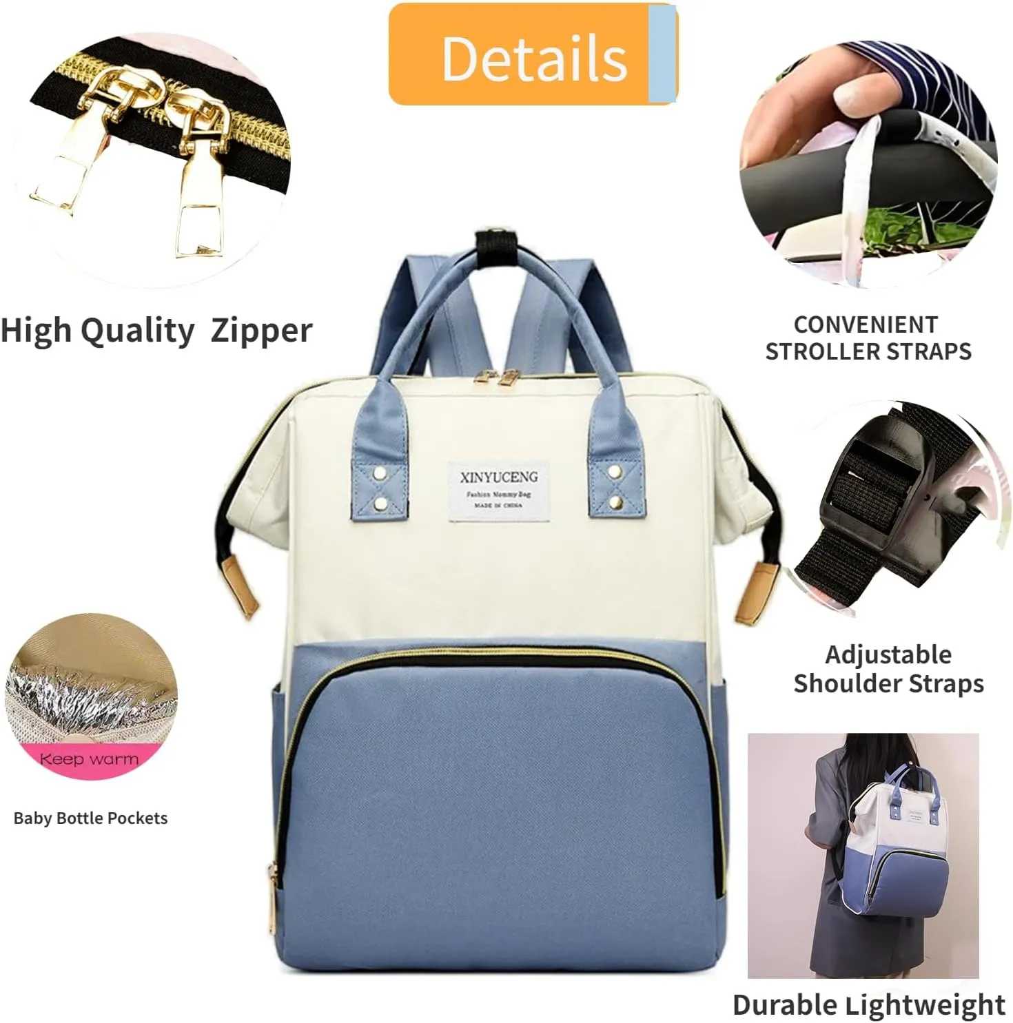 Fashion Diaper Backpack Waterproof Mommy Bag, Large Capacity Diaper Bag Travel Multi-functional Backpack Baby Boy Girl (Blue 2)