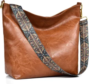 Fashion Hobo Bags for Women Vegan Leather Crossbody Bag with Guitar Strap Shoulder Purses and Handbags