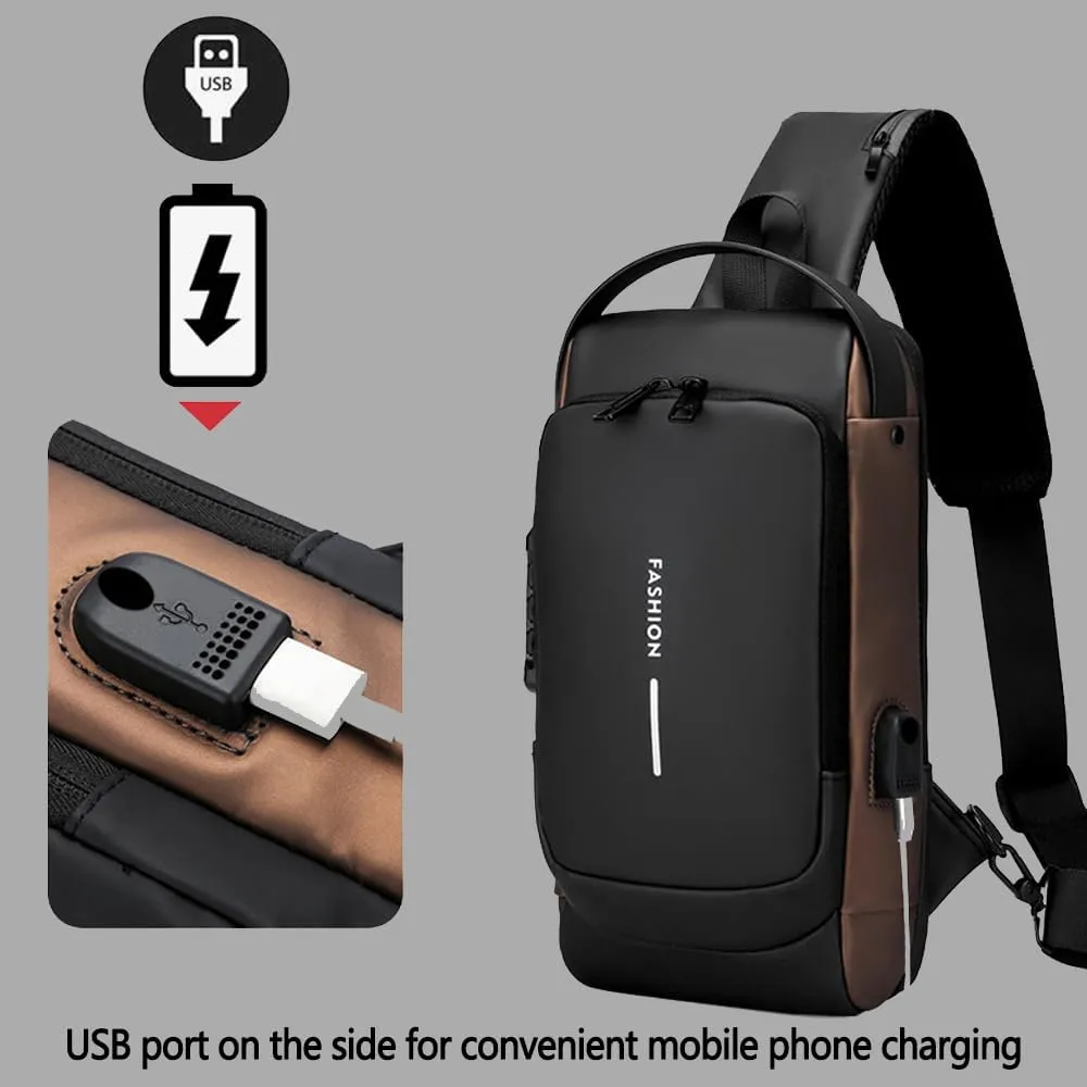 Fashion New Carbon Fiber Streamline Anti-Theft Sling Bag, Usb Charging Sports Lockable Anti-Theft Waterproof Shoulder Bag