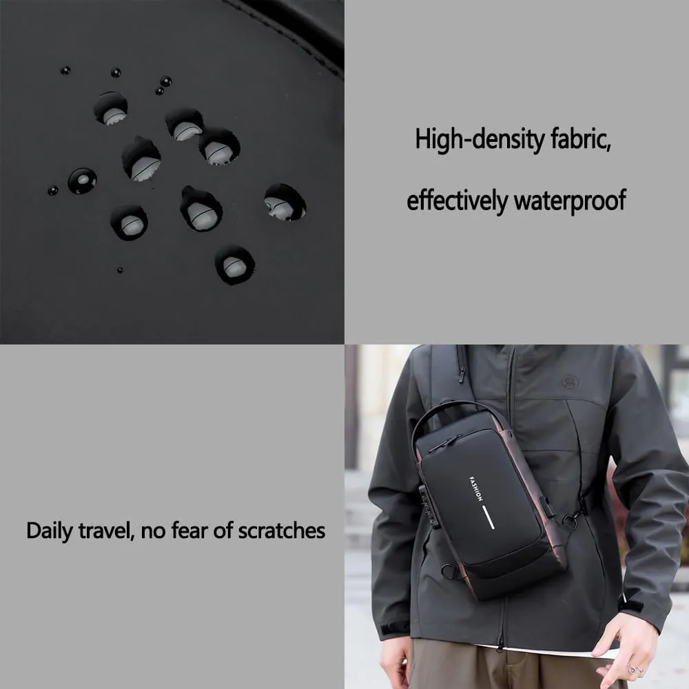 Fashion New Carbon Fiber Streamline Anti-Theft Sling Bag, Usb Charging Sports Lockable Anti-Theft Waterproof Shoulder Bag