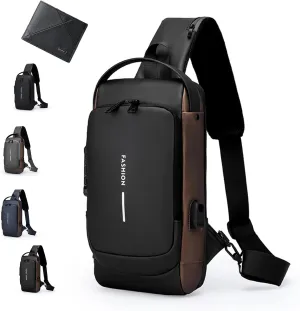 Fashion New Carbon Fiber Streamline Anti-Theft Sling Bag, Usb Charging Sports Lockable Anti-Theft Waterproof Shoulder Bag