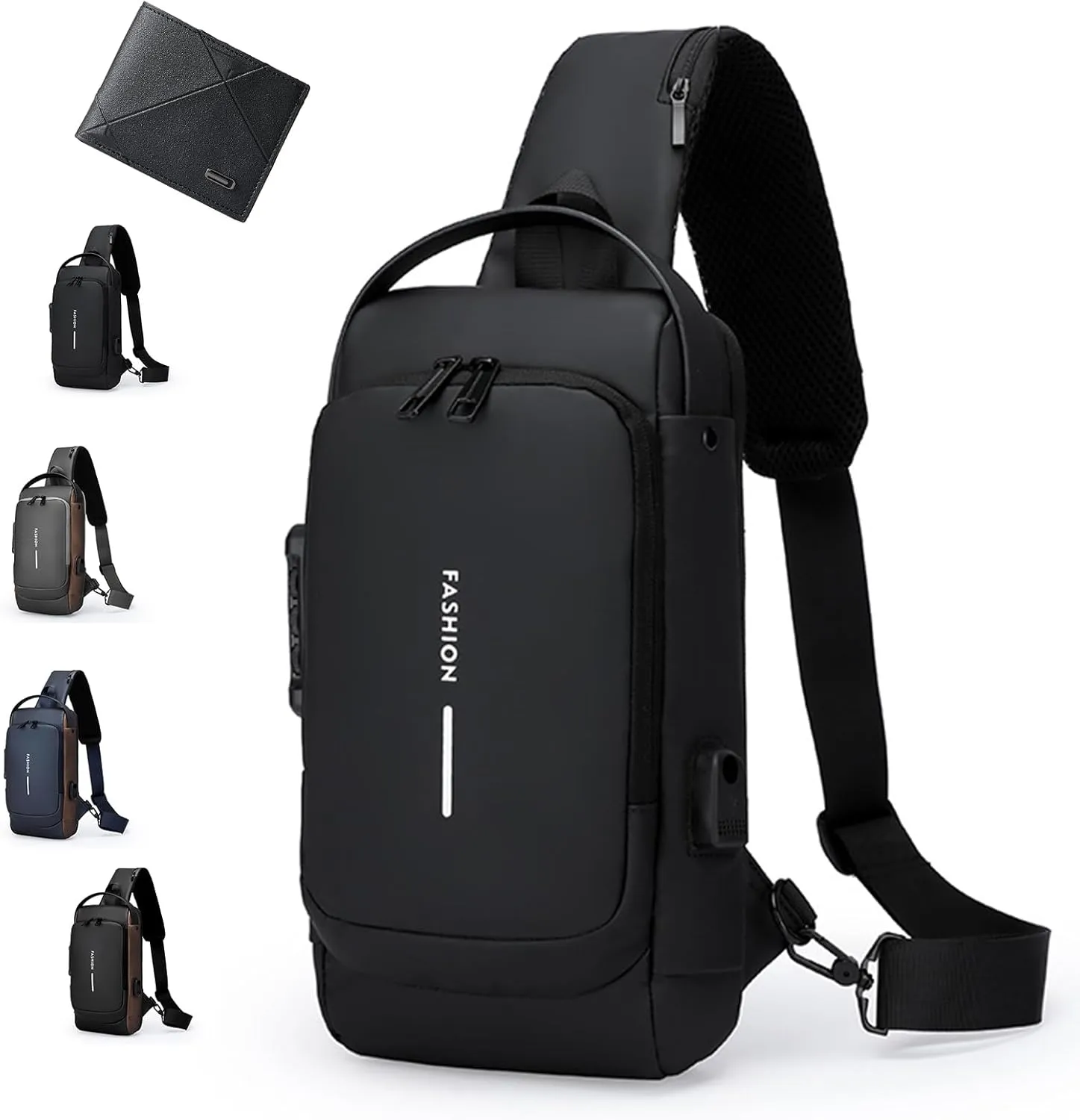 Fashion New Carbon Fiber Streamline Anti-Theft Sling Bag, Usb Charging Sports Lockable Anti-Theft Waterproof Shoulder Bag