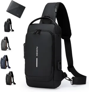 Fashion New Carbon Fiber Streamline Anti-Theft Sling Bag, Usb Charging Sports Lockable Anti-Theft Waterproof Shoulder Bag