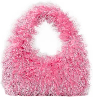 Faux Fur Fluffy Hobo Bag Furry Handbag Purse Y2K Fuzzy Tote Bag,Trendy Cute Plush Purse for Women