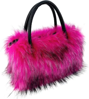 Faux Fur Tote Bag Women's Shoulder Handbags Fluffy Handbags Cute Soft Fluffy Purse Furry Bag for Shopping Working, Rose Pink