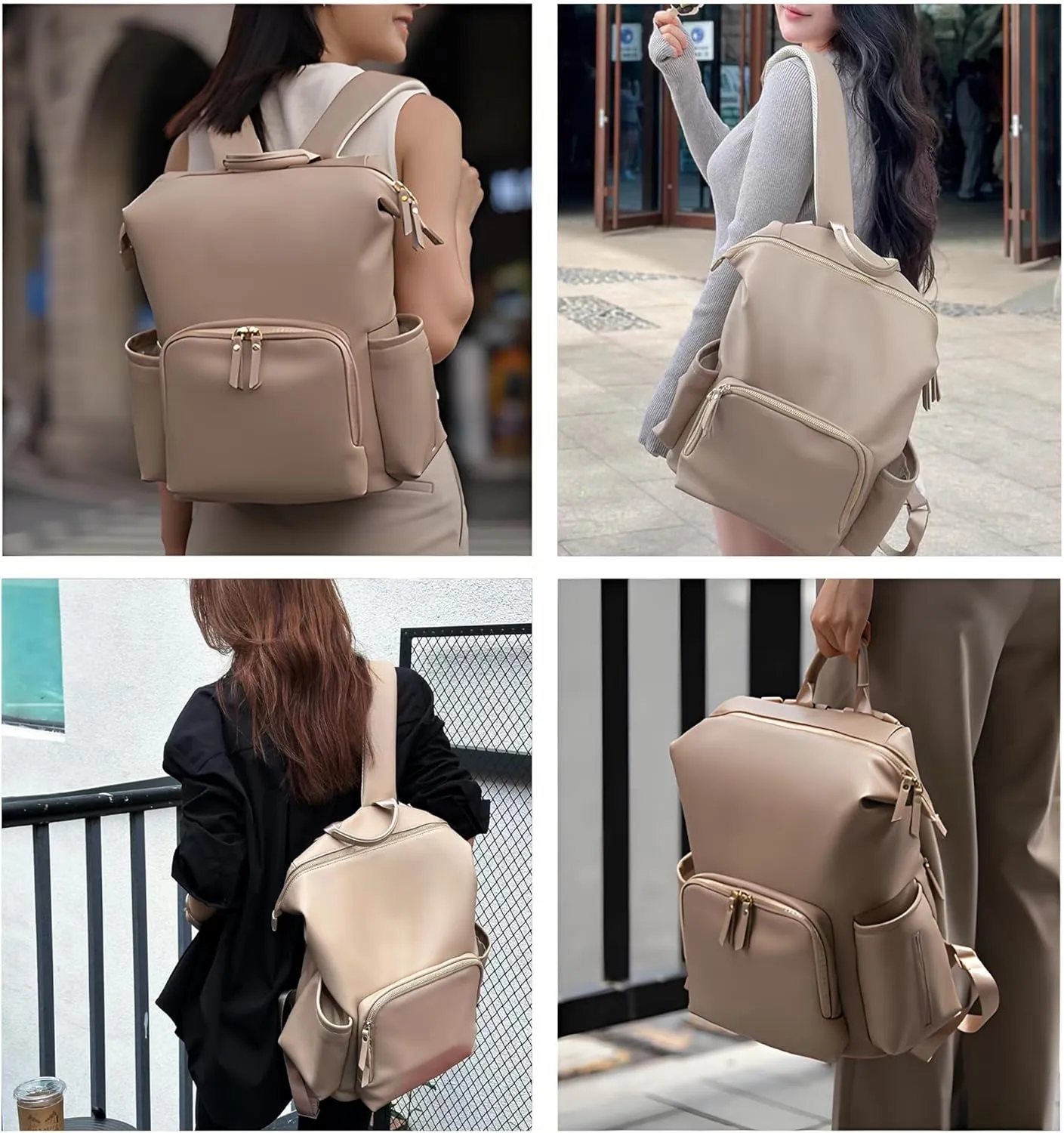 Faux Leather Diaper Bag Backpack with Waterproof Pockets,Stroller Buckle and Changing Pad - 35L Large Mommy Bag for Boy and Girl - Stylish Baby Shower Gifts (Apricot)