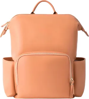 Faux Leather Diaper Bag Backpack with Waterproof Pockets,Stroller Buckle and Changing Pad - 35L Large Mommy Bag for Boy and Girl - Stylish Baby Shower Gifts (Orange)