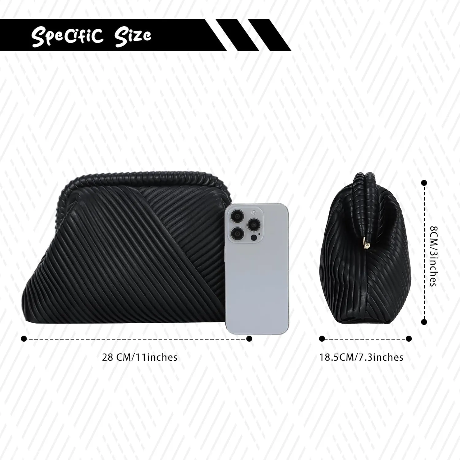 Fecialy Ruched Clutch Purse for Women Formal PU Leather Evening Bag Soft Pleated Handbags with Chain Crossbody Bag