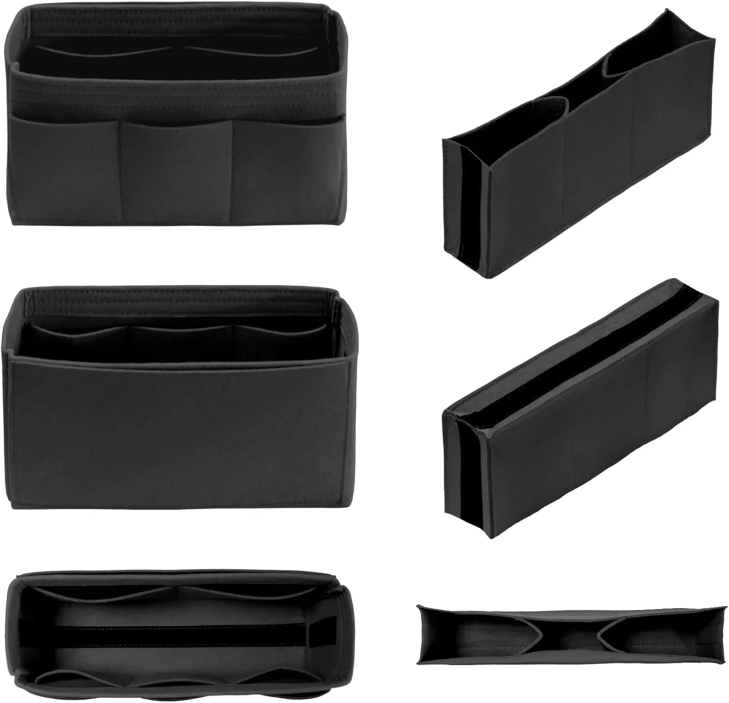 Felt Bag Organizer Insert - Pursue or Tote - 14 Pockets - Black Slender Medium