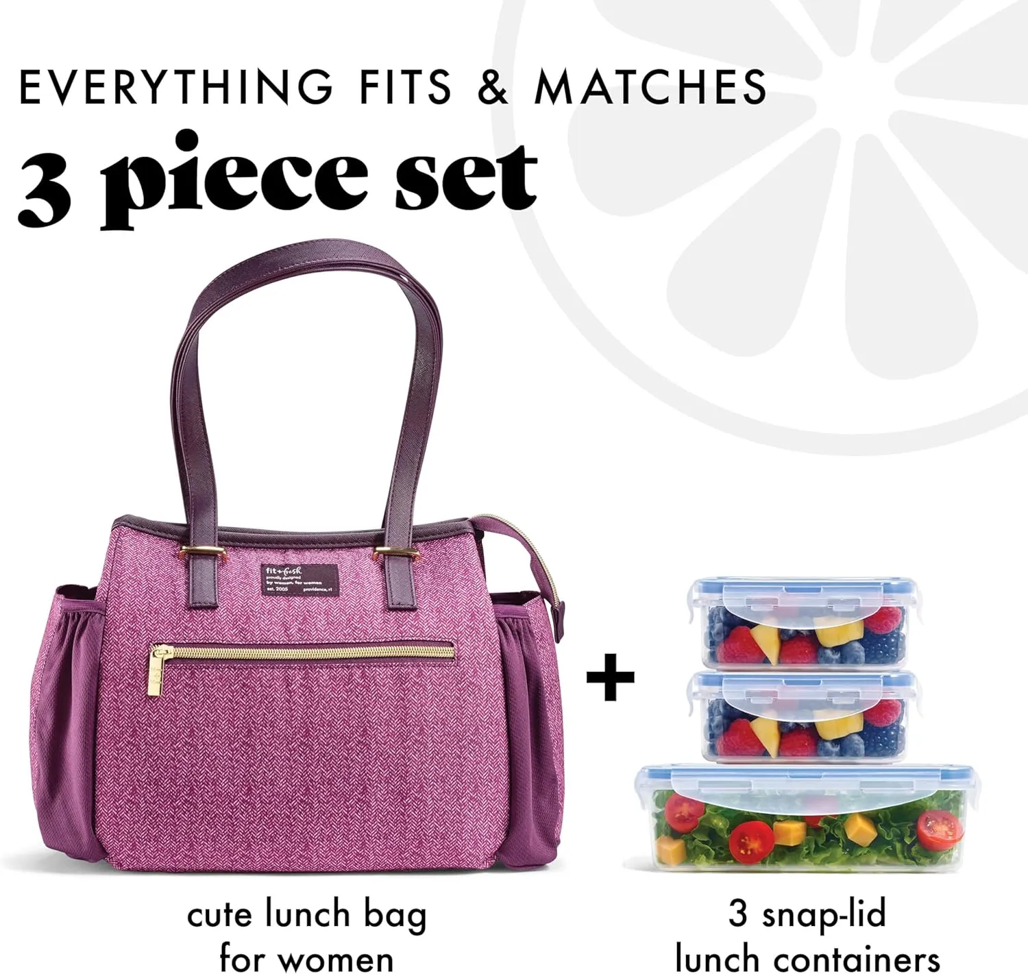 Fit & Fresh Lunch Bag For Women, Insulated Womens Lunch Bag For Work, Leakproof & Stain-Resistant Large Lunch Box For Women With Containers and Zipper Closure Copley Bag, Plum