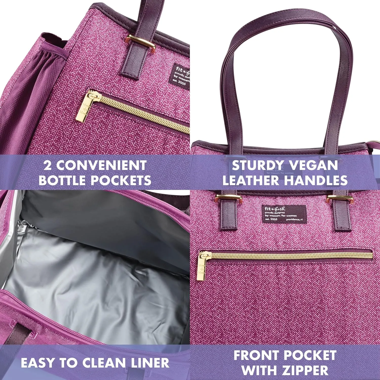 Fit & Fresh Lunch Bag For Women, Insulated Womens Lunch Bag For Work, Leakproof & Stain-Resistant Large Lunch Box For Women With Containers and Zipper Closure Copley Bag, Plum
