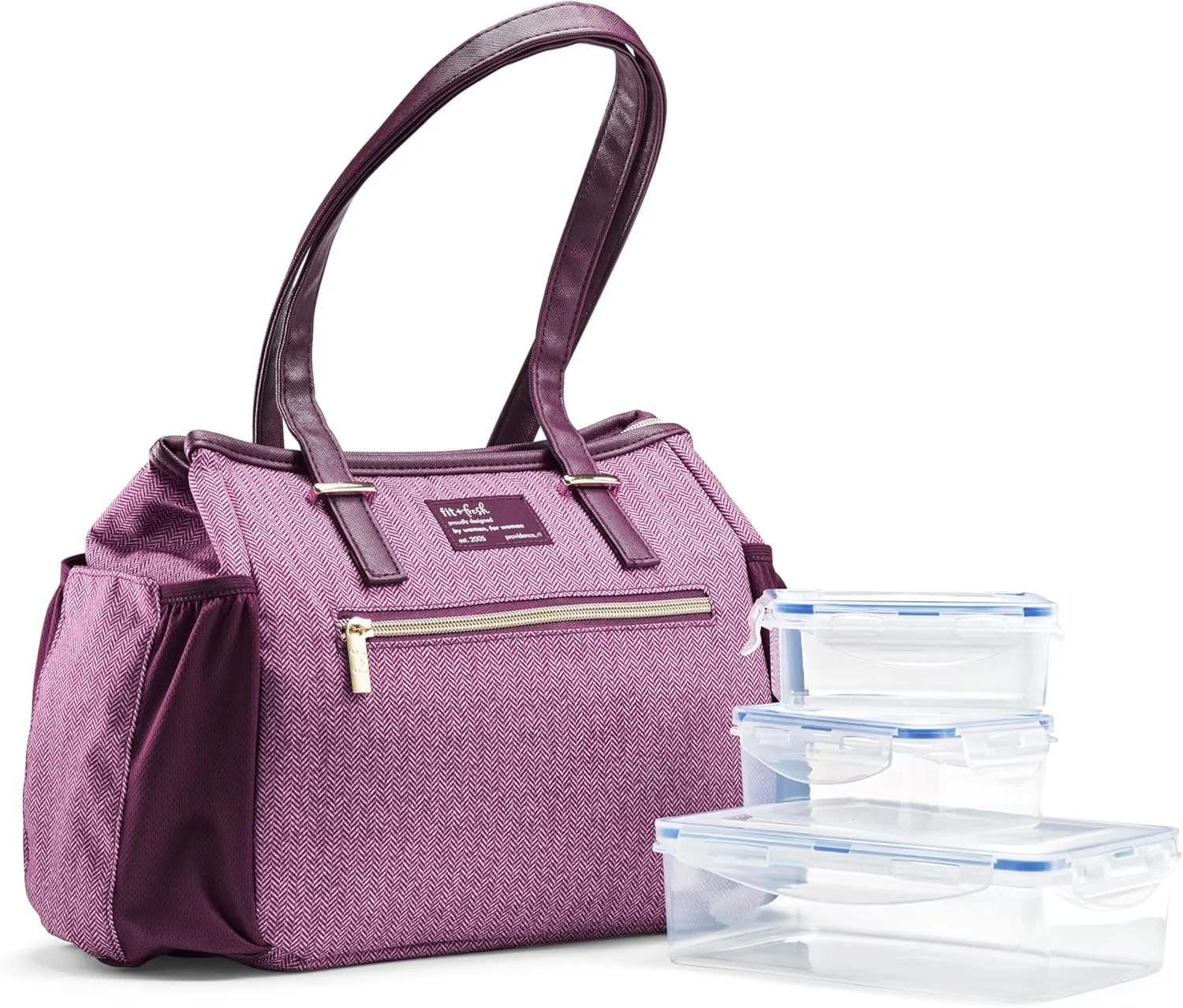 Fit & Fresh Lunch Bag For Women, Insulated Womens Lunch Bag For Work, Leakproof & Stain-Resistant Large Lunch Box For Women With Containers and Zipper Closure Copley Bag, Plum
