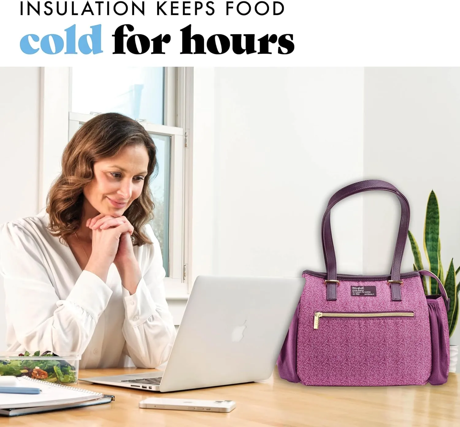 Fit & Fresh Lunch Bag For Women, Insulated Womens Lunch Bag For Work, Leakproof & Stain-Resistant Large Lunch Box For Women With Containers and Zipper Closure Copley Bag, Plum