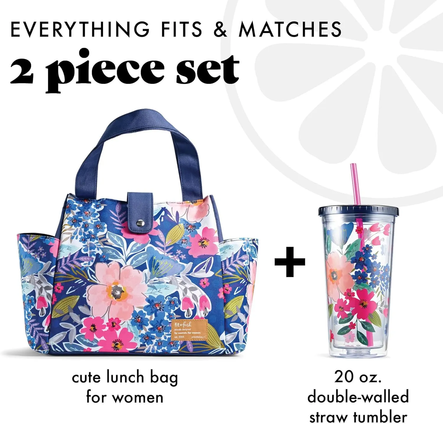 Fit & Fresh Lunch Bag For Women, Insulated Womens Lunch Bag For Work, Leakproof & Stain-Resistant Large Lunch Box For Women With Matching Tumbler, Snap Closure Westport Bag Floral