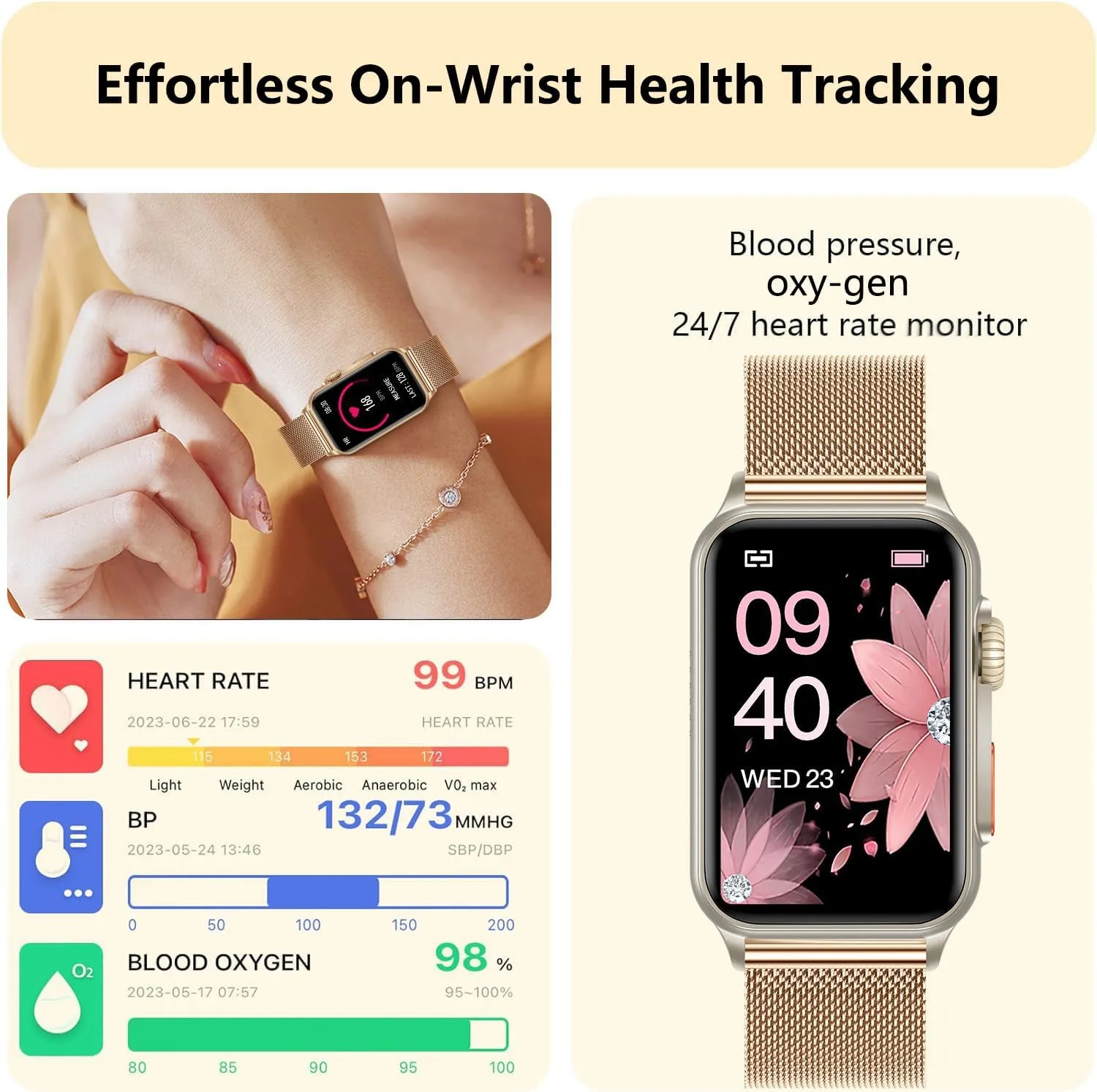 FITVII Nexa Fitness Tracker Answer/Make Calls, Smart Watch with Blood Pressure, Blood Oxygen, 24/7 Heart Rate Monitor, 120  Sport Mode Activity Tracker with Step Counter, Sleep Tracker for Women Men