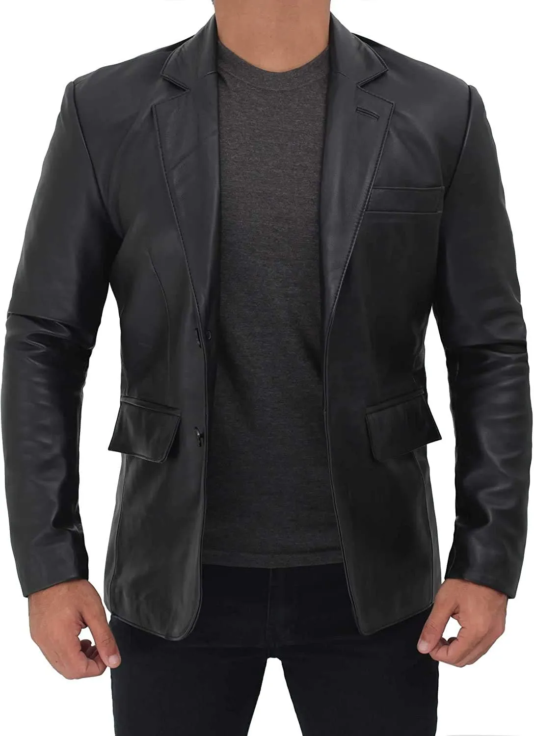 fjackets Men's Real Lambskin Leather Blazer Jacket – Stylish Leather Jackets Mens, Ideal for Business, Casual & Formal Events