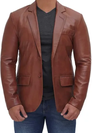 fjackets Men's Real Lambskin Leather Blazer Jacket – Stylish Leather Jackets Mens, Ideal for Business, Casual & Formal Events