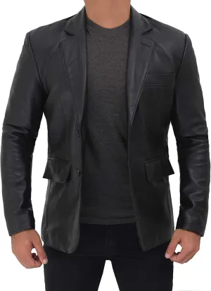 fjackets Men's Real Lambskin Leather Blazer Jacket – Stylish Leather Jackets Mens, Ideal for Business, Casual & Formal Events