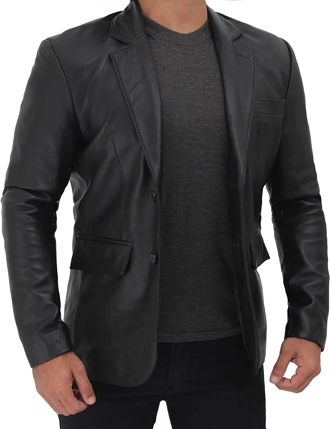 fjackets Men's Real Lambskin Leather Blazer Jacket – Stylish Leather Jackets Mens, Ideal for Business, Casual & Formal Events