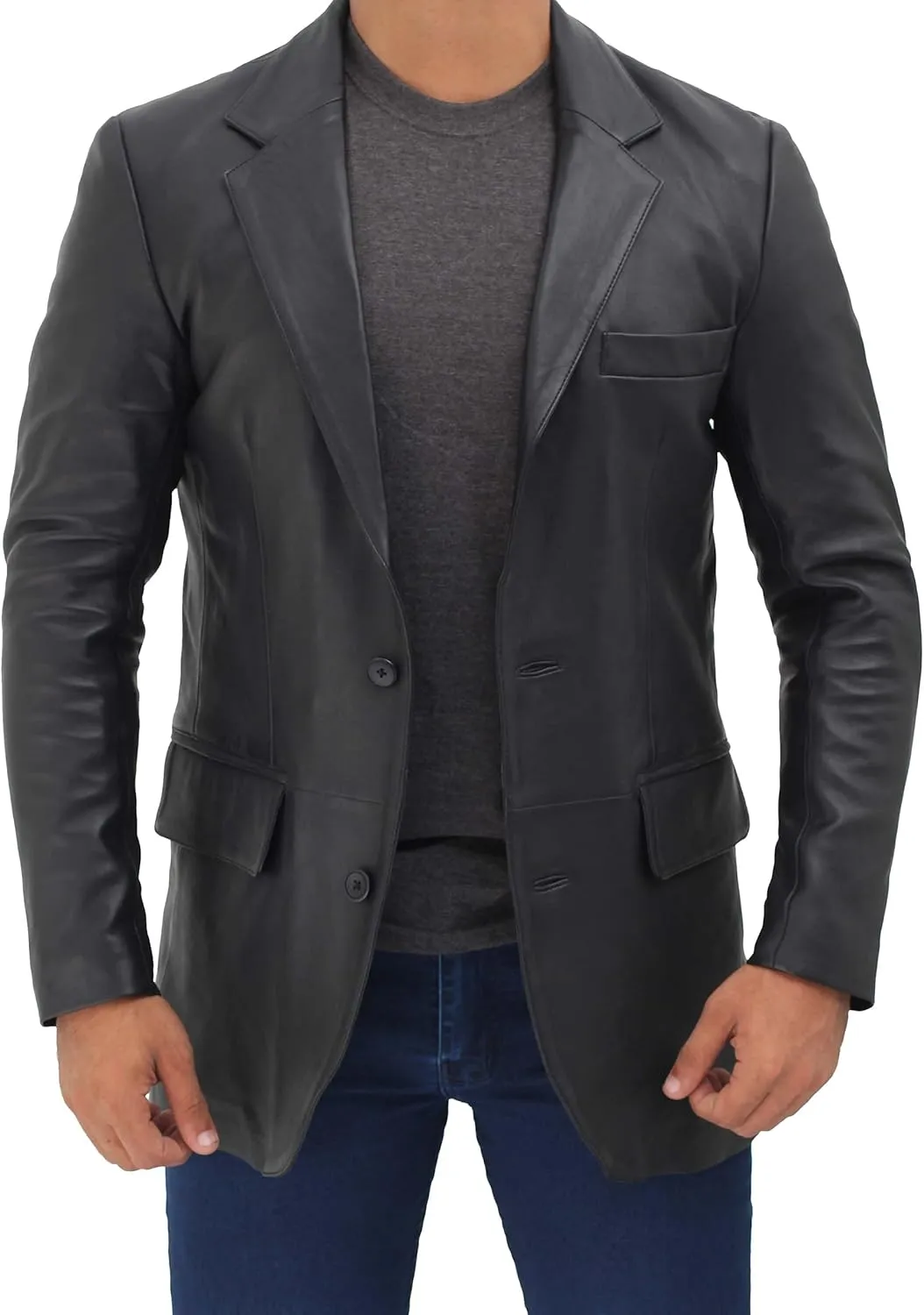 fjackets Men's Real Lambskin Leather Blazer Jacket – Stylish Leather Jackets Mens, Ideal for Business, Casual & Formal Events