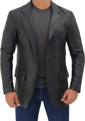 fjackets Men's Real Lambskin Leather Blazer Jacket – Stylish Leather Jackets Mens, Ideal for Business, Casual & Formal Events
