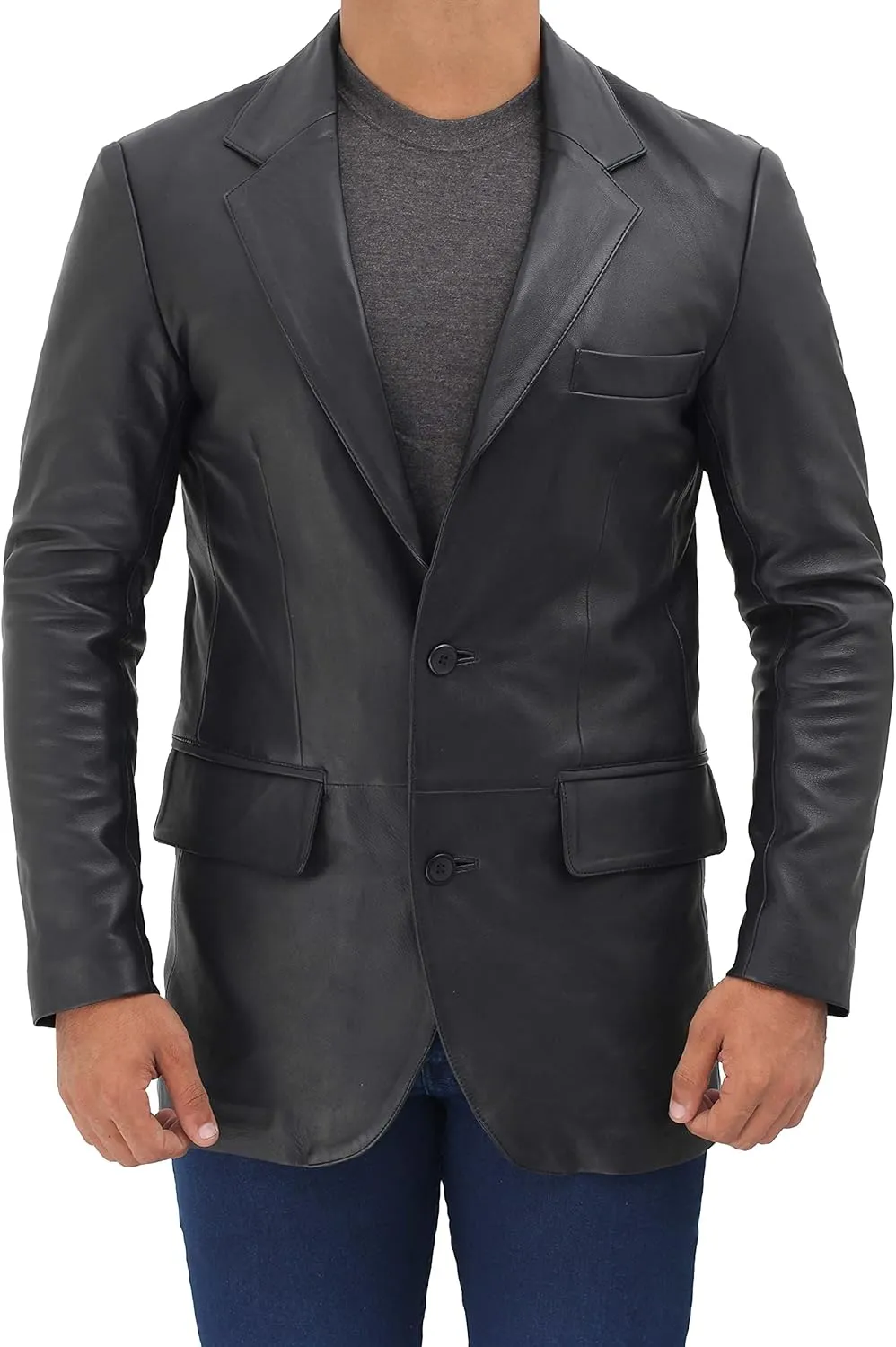 fjackets Men's Real Lambskin Leather Blazer Jacket – Stylish Leather Jackets Mens, Ideal for Business, Casual & Formal Events
