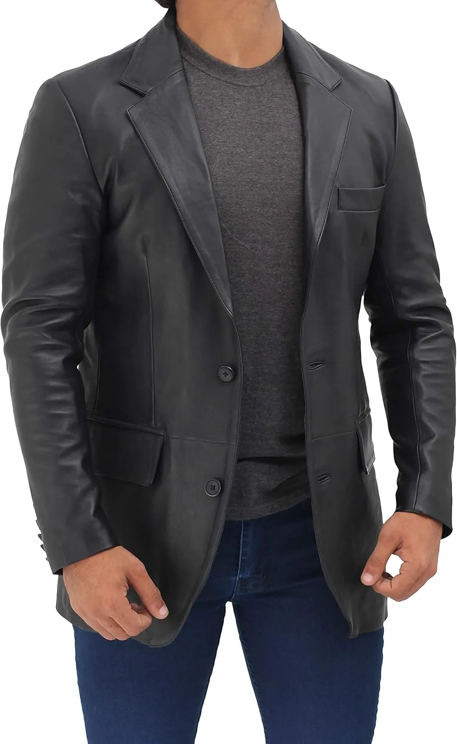 fjackets Men's Real Lambskin Leather Blazer Jacket – Stylish Leather Jackets Mens, Ideal for Business, Casual & Formal Events