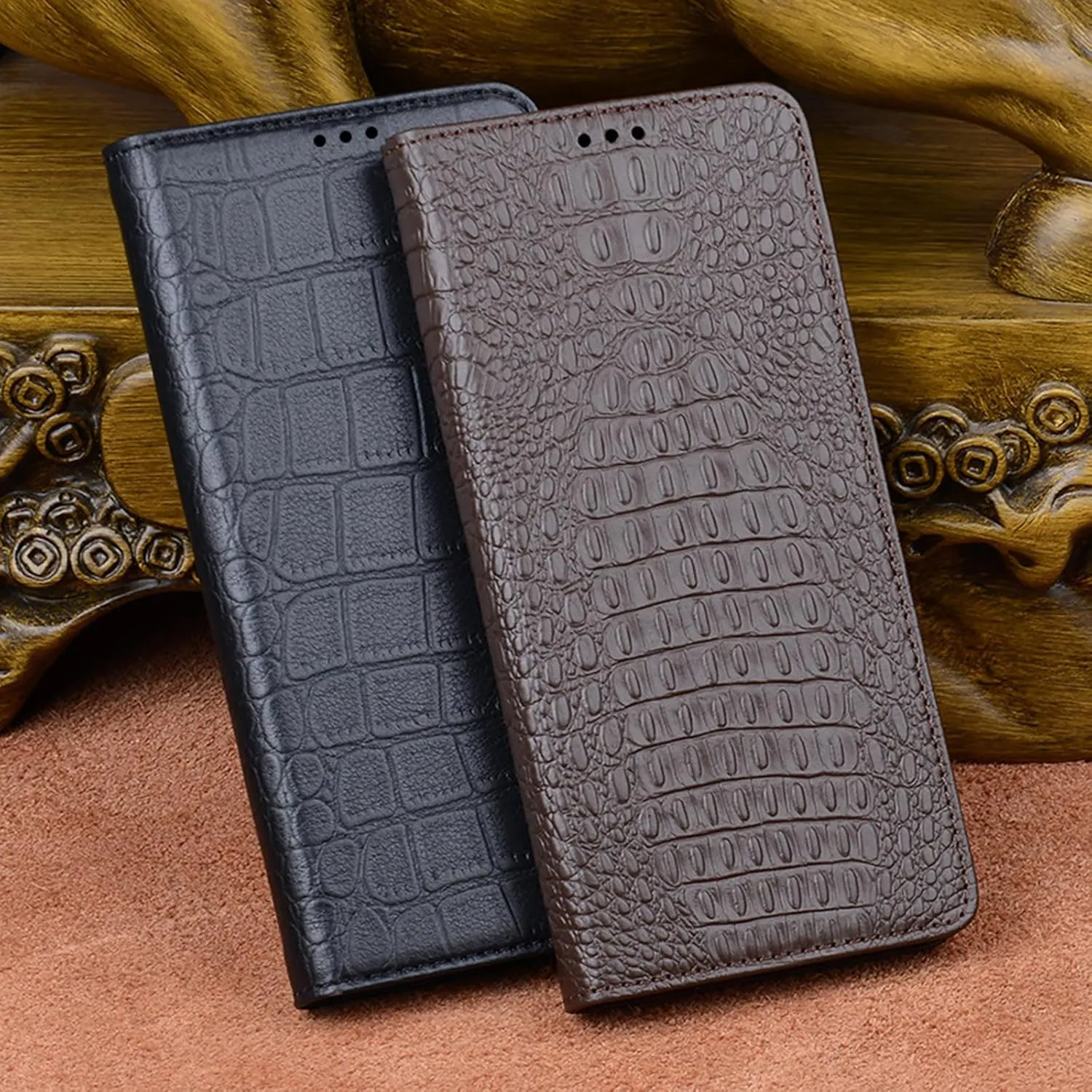 Flip Case for Vertu METAVERTU2, Genuine Leather Business Cover with Crocodile Pattern Design Shockproof Protection Luxury Case,Brown,METAVERTU2