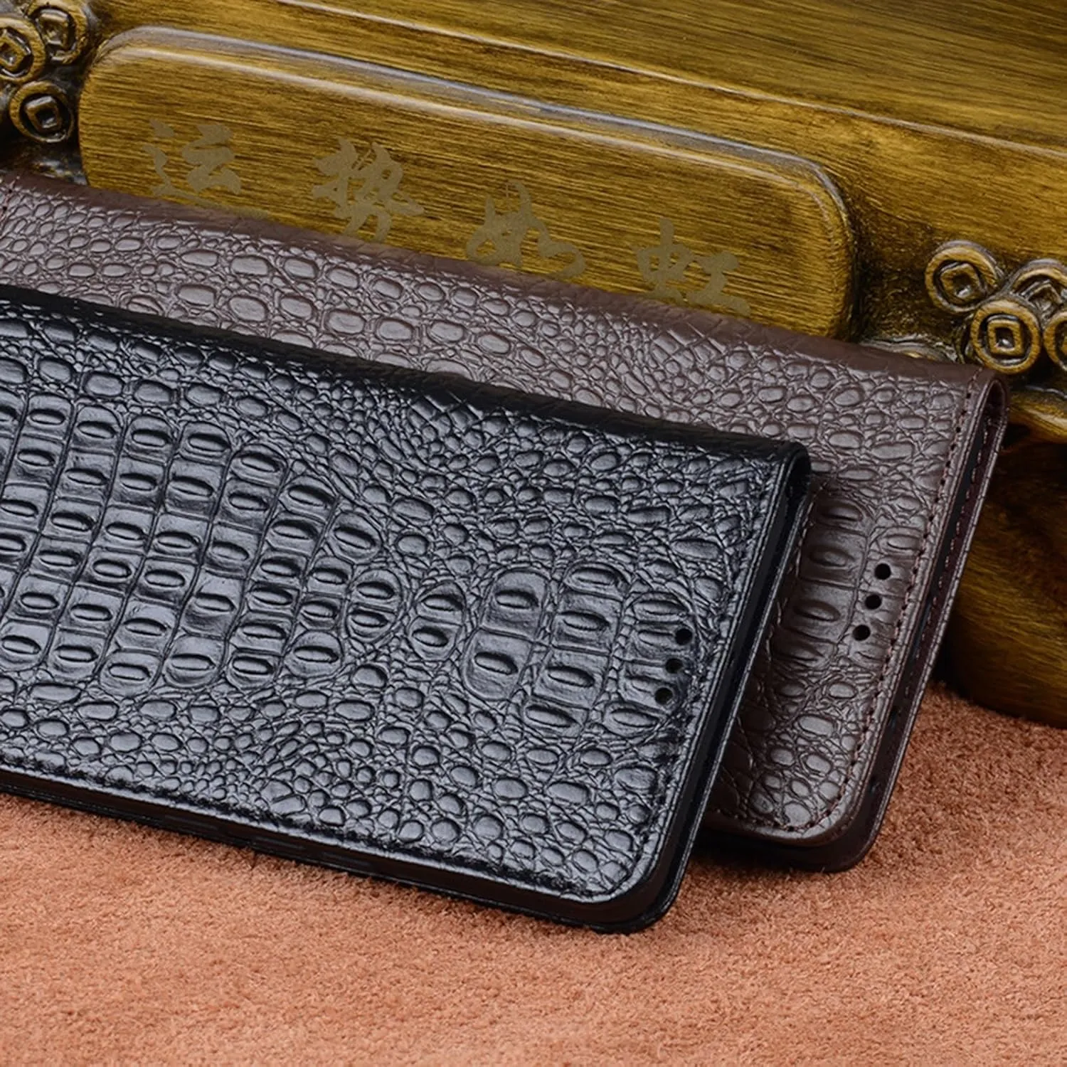Flip Case for Vertu METAVERTU2, Genuine Leather Business Cover with Crocodile Pattern Design Shockproof Protection Luxury Case,Brown,METAVERTU2