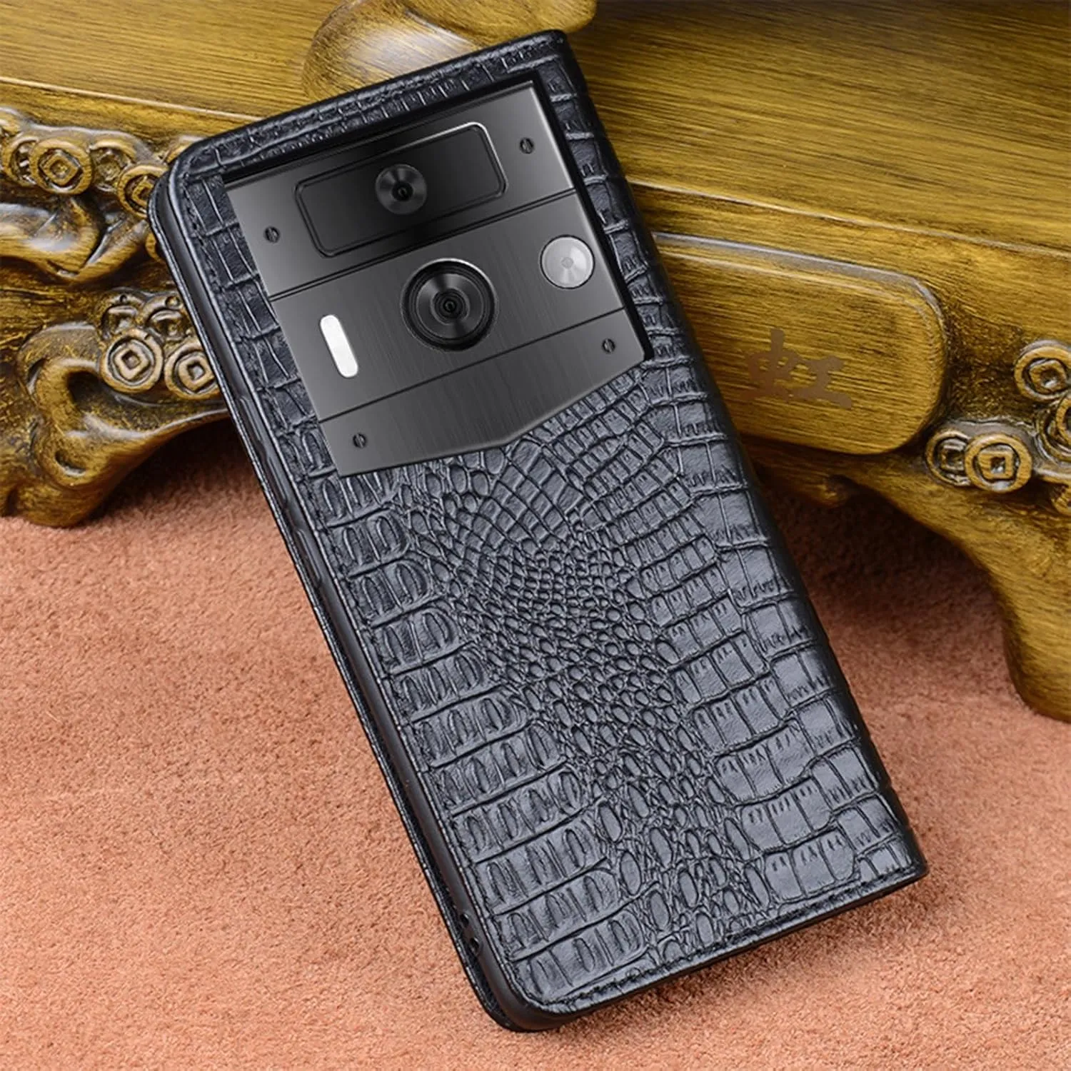 Flip Case for Vertu METAVERTU2, Genuine Leather Business Cover with Crocodile Pattern Design Shockproof Protection Luxury Case,Brown,METAVERTU2
