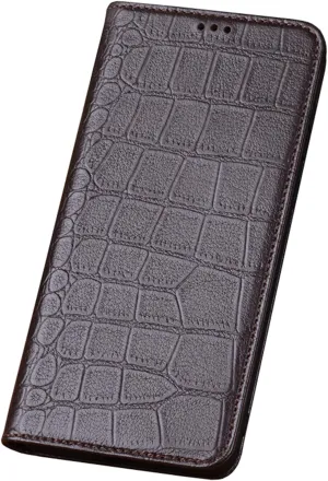 Flip Case for Vertu METAVERTU2, Genuine Leather Business Cover with Crocodile Pattern Design Shockproof Protection Luxury Case,Brown,METAVERTU2