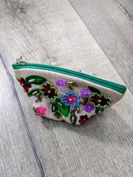 Flower Embroidered Coin Purse