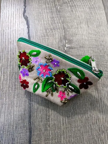 Flower Embroidered Coin Purse