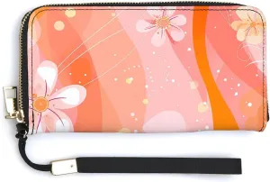 Flowers And Swirls Wristlet Long Wallet Womens Purse Zip Clutch Large Capacity Leather Purse Credit Coin Purse